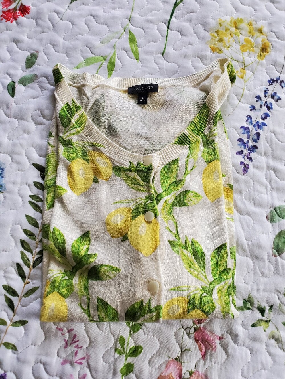 Talbots Women's Lemon Print Cardigan Size L